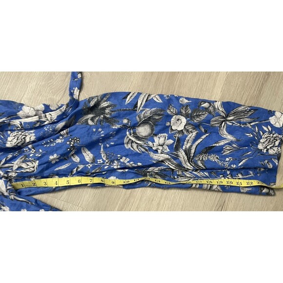 J. Crew Tropical coastal Linen Wide Leg Pants Tie Belt Blue floral size 6 beachy - Picture 3 of 9